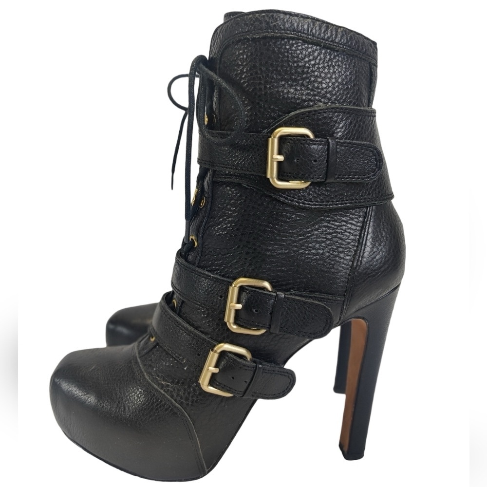 POUR La VICTOIRE Black Leather High‎ Heel Boots Aleria authentic Italian leather